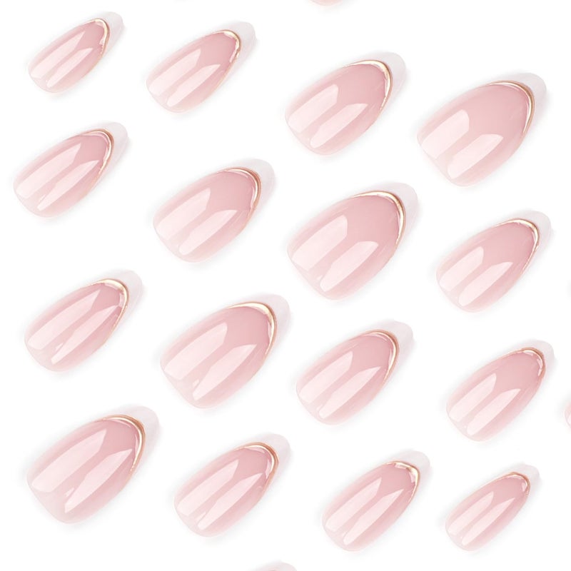 BSBTBZ White French Tip Press on Nails Short Fake Nails with Chrome Gold Line Designs French Nails Press ons Nail Tips Stick on Nails Almond Shape Acrylic False Nails Finger Manicure for Women Daily Wear - Image 3